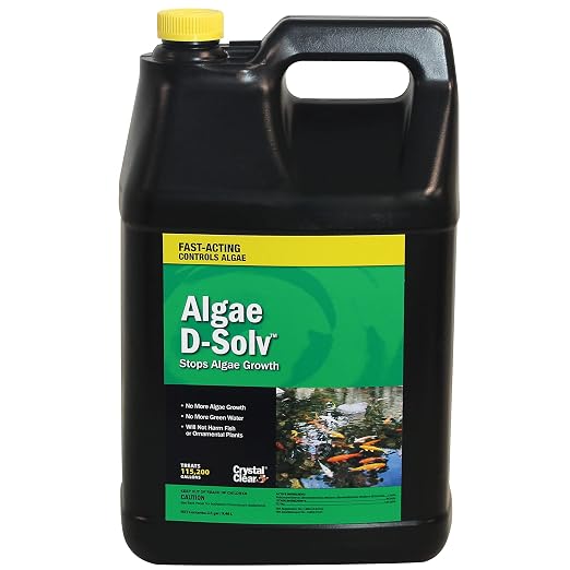 CrystalClear Algae D-Solv EPA Registered Pond Algaecide, 2.5 Gallons | Fast-Acting algae control for fountains & outdoor ponds containing koi & other fish, 2.5 gal treats 115,200 gallons.