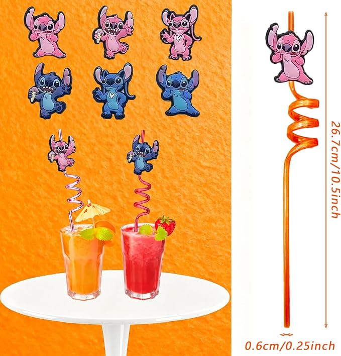 30pcs Stitch Straws Stitch Party Supplies Favors With 2pcs Cleaning Brush Plastic Reusable Straws Birthday Party Supplies For Boys Girls