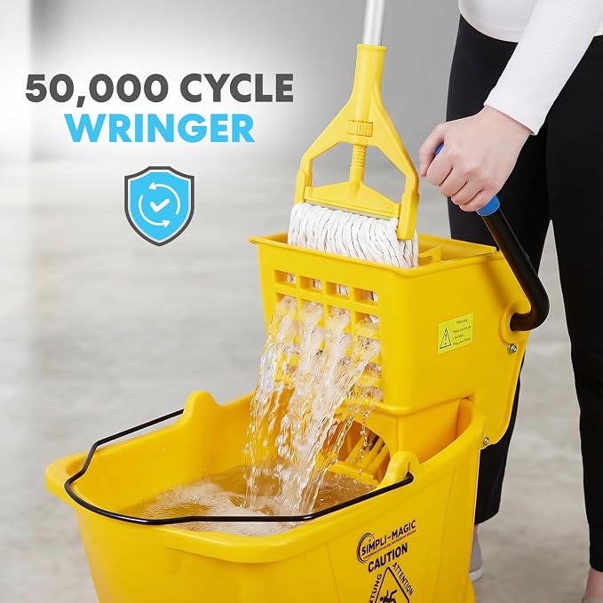 SIMPLI-Magic Side Press Wringer Commercial Mop Bucket on Wheels, 2-Pack, 26 Quart, Yellow, Polyethylene