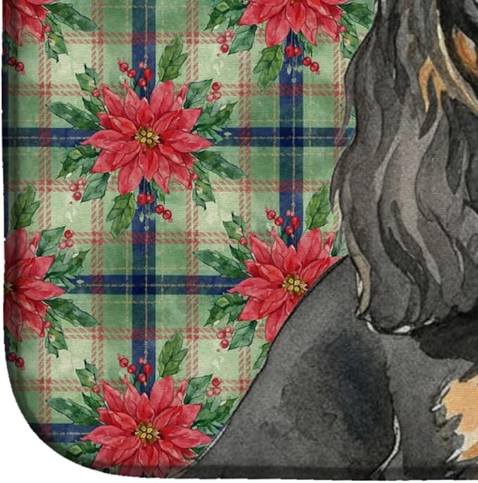 Caroline's Treasures Black and Tan Cavalier Spaniel Christmas PoinsettIas Dish Drying Mat Absorbent Dish Drying Mat Pad for Kitchen Counter Dish Drainer Mat for Countertop, 14 x 21", Multicolor