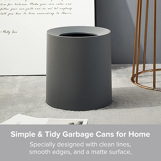 Modern Round Waste Basket,2.1Gal/8L Open Top Trash Bin,White Garbage Can with Removable Plastic Bin,Keeps Liner Bag Hidden,Bathroom Garbage Can or Trash Can for Kitchen,Minimalist Office Trash Can