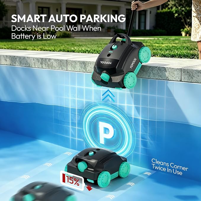 Pool Vacuum,YOPOOL Cordless Robotic Pool Cleaner, Dual-Layer Filtration,Powerful Obstacle Crossing, Enhanced Edge & Corner Cleaning,100-Min for Above-Ground & Flat-Bottom Pools to 860 Sq.Ft (Green)
