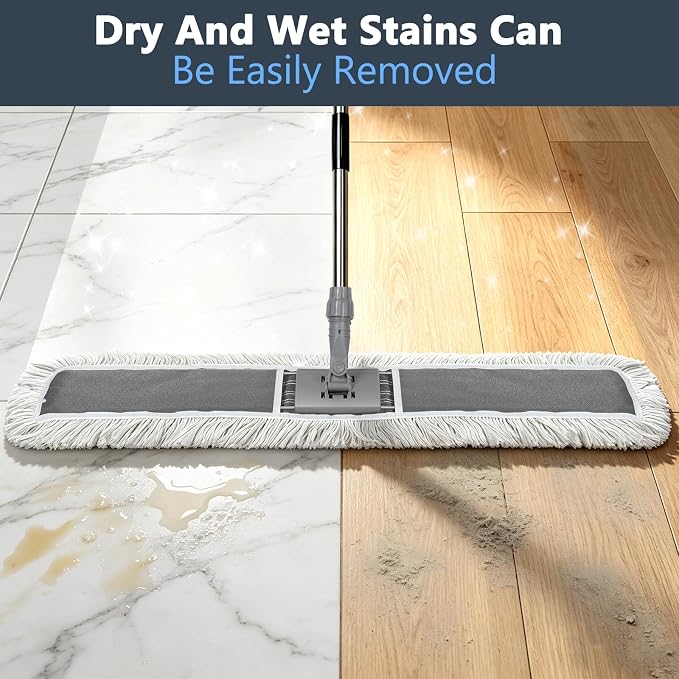 Masthome Commercial Dust Mop, 39" Microfiber Floor Mop with 64" Adjustable Handle, Total 2 Reusable Pads, 360° Swivel Wet Dry Mops for Hardwood Tile Marble Laminate Home Hotel Office Warehouse