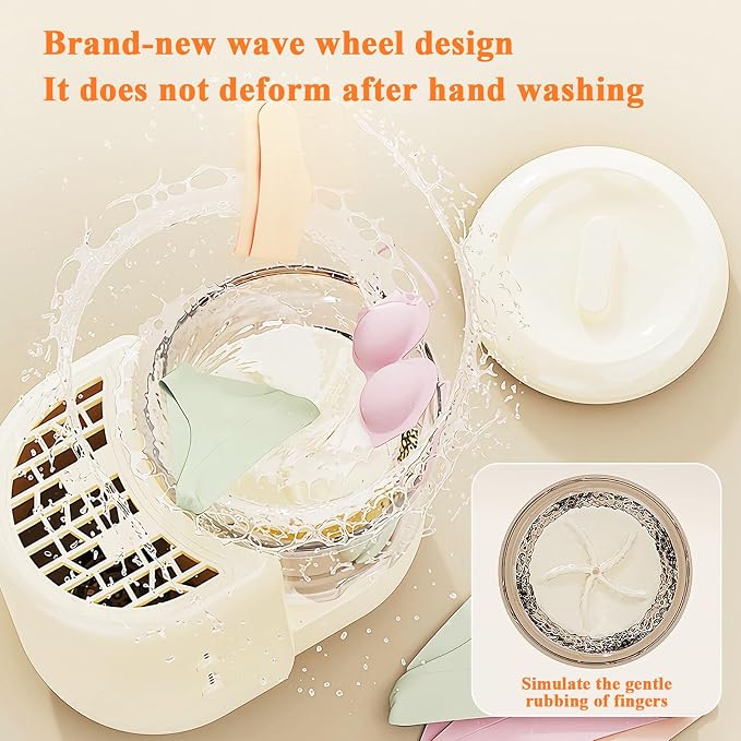 3-in-1 Electric Makeup Brush Cleaner & Mini Underwear Washing Machine & Makeup Brush Air Dryer with 2 Containers, Suitable for Cleaning Beauty Makeup Brush Set, Underwear and Socks, Beige