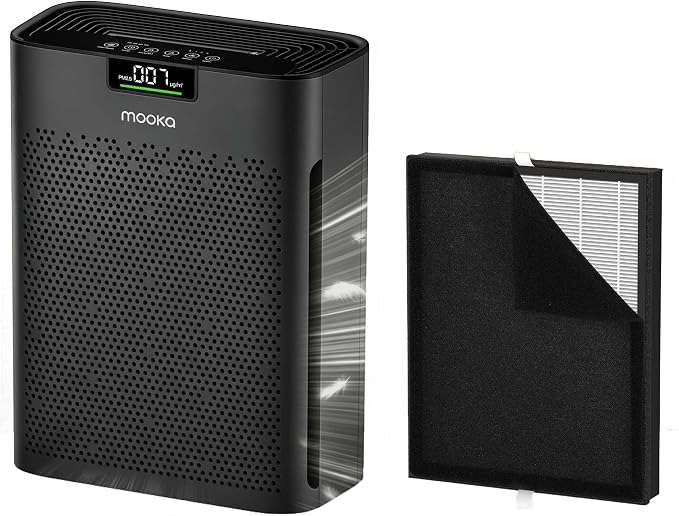 Air Purifier for Home Large Room 2200 Ft² KJ190H Black with Filter Replacement, MOOKA H13 True HEPA Air Purifiers Cleaner for Pets, Washable Filters, Auto Mode