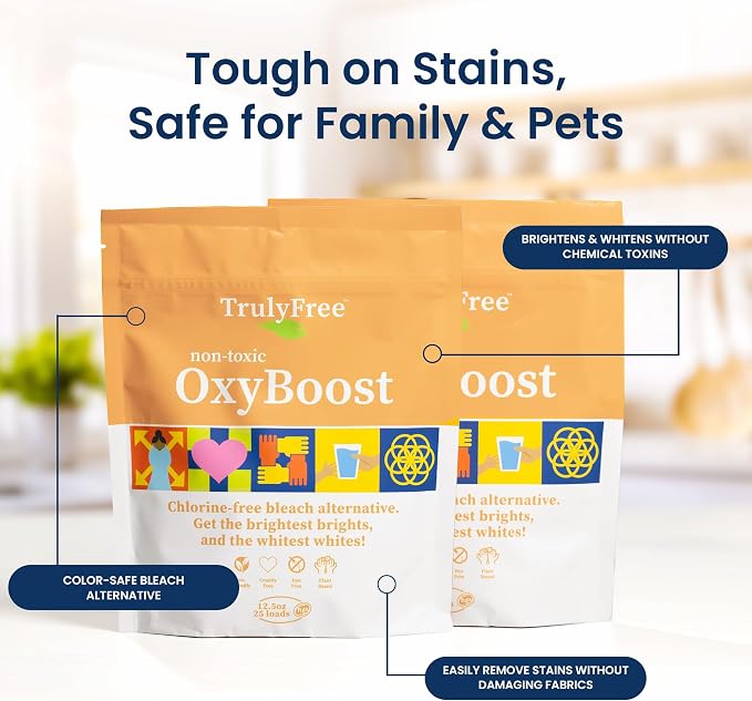 Truly Free OxyBoost - Oxygen Whitener & Clothes Stain Remover Laundry Detergent Powder with Sodium Percarbonate - Brightens Whites & Safe for Colors - Non-Chlorine, Gentle Yet Powerful - Pack of 1