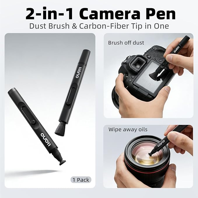 llano 7-in-1 Camera Lens Cleaning Kit with Cleaning Solution 60ml, Swab, Pen, Air Blower, Nano-Fiber Cloth, Wipes, Storage Bag, Multifunctional Cleaning Kit for Computer PC MacBook iPhone Camera