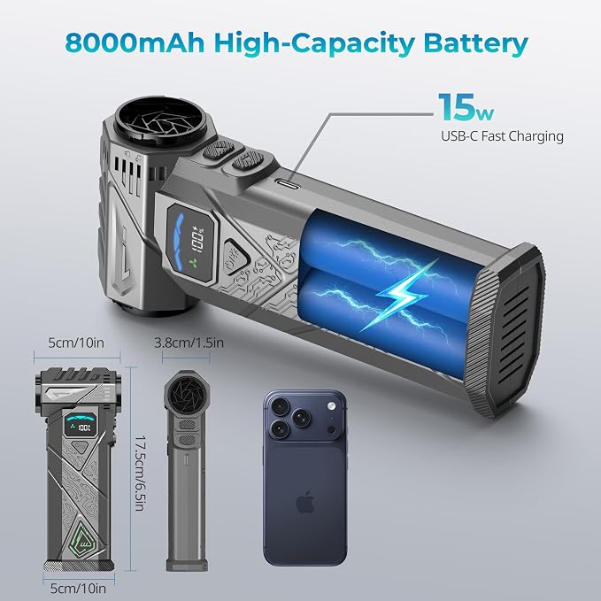 Compressed Air Duster, 130000RPM Electric Air Duster with Smart LED Display, Stepless Speed Control, Fast Charging 8000mAh Rechargeable Air Blower for PC Keyboard, Car and Home Cleaning
