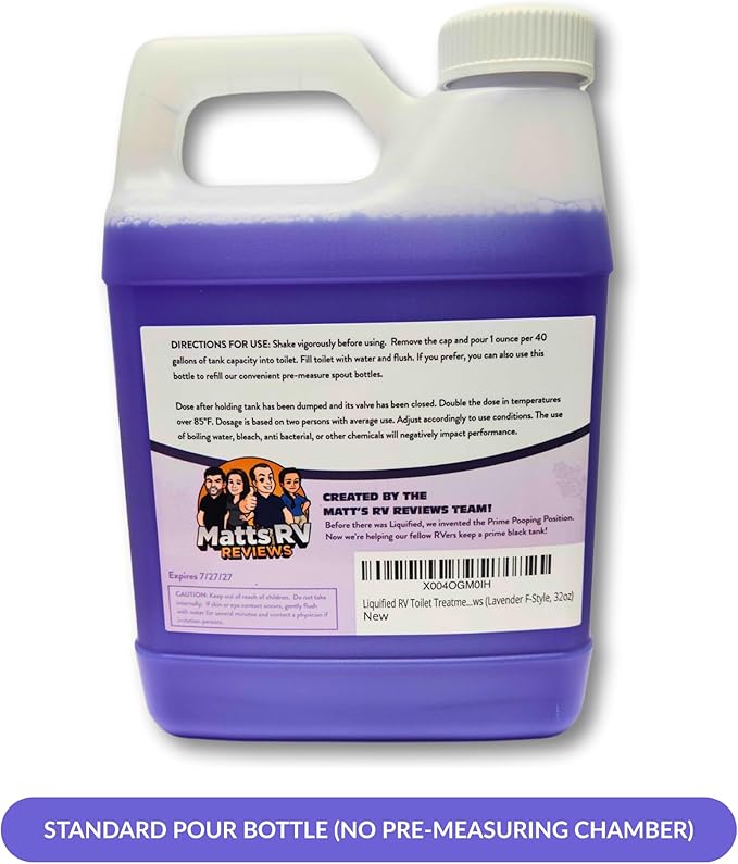 Liquified RV Toilet Treatment - Black Holding Tank Digester - Odor Eliminator - Lavender Scent - Matts RV Reviews (Lavender F-Style, 32oz)