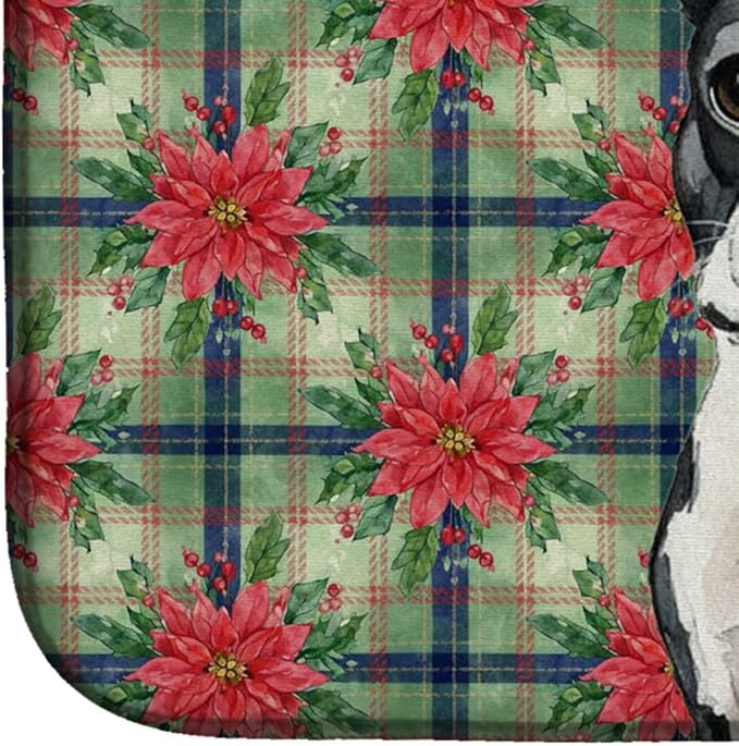Caroline's Treasures Boston Terrier Christmas PoinsettIas Dish Drying Mat Absorbent Dish Drying Mat Pad for Kitchen Counter Dish Drainer Mat for Countertop, 14 x 21", Multicolor