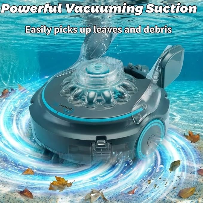 PRO Cordless Robotic Pool Cleaner with Slope Climbing Technology, 120 Mins Runtime Automatic Pool Vacuum, Dual Fine Filters, Self-Parking, Ideal for Above/In-Ground Pools up to 1290sq.ft