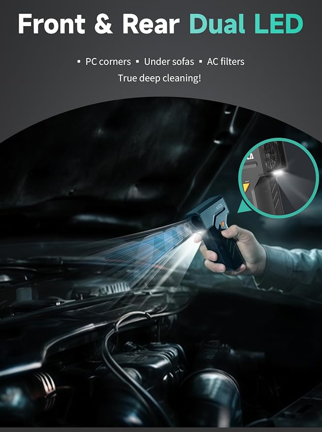 Kica Jet Fan Ultra Compressed Air Duster, 130,000 RPM Electric Air Duster, 48m/s Airflow, Stepless Speed Control & Turbo, 4 Magnetic Nozzles, Dual LED Light, USB-C Rechargeable for PC, Car & Keyboard