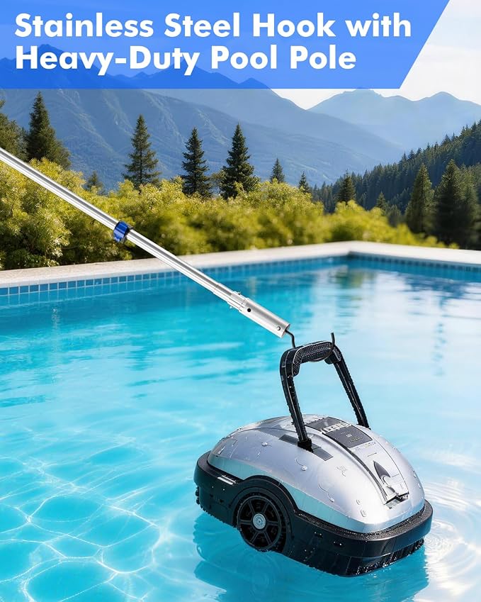 Pool Hook with Pole, 3FT Pool Pole Telescopic with Stainless Steel Hook, Retrieval Hooks for All Robotic Pools Cleaner, Robot Hooks for Heavy Duty Telescoping Poles, Above Ground and Underwater