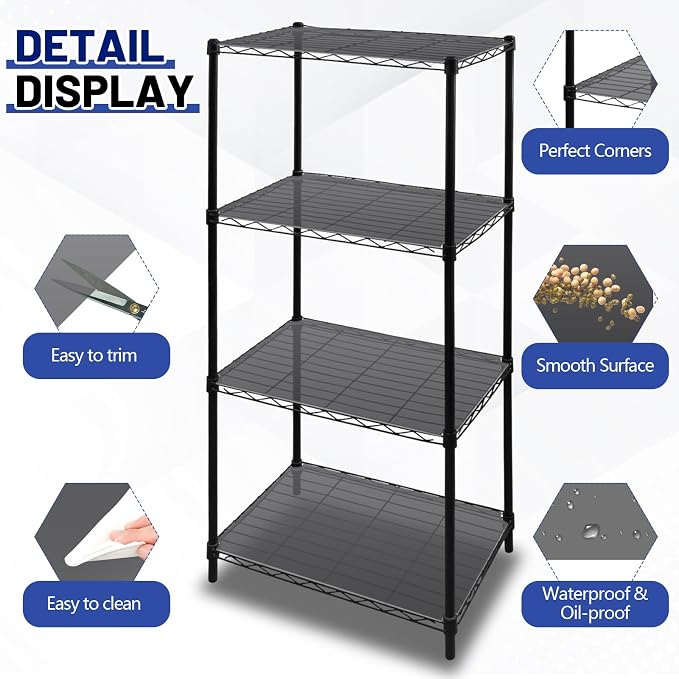 Sliner 8 Pack 14 x 36 Inch Wire Shelf Liner Gray Plastic Waterproof Liners for Organizing Metal Rack Shelves, Kitchen Cabinets, Cupboard, Pantry