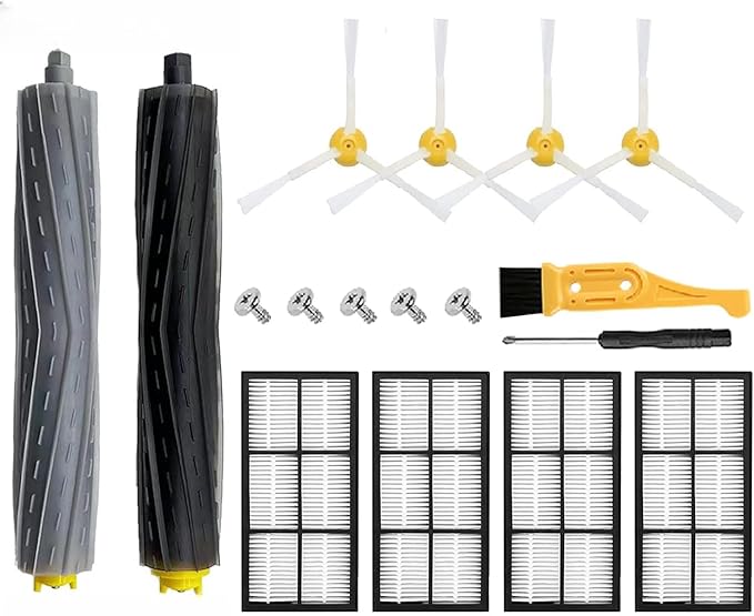 Replacement Parts for iRobot Roomba 800 900 Series 805 860 861 864 866 870 871 880 890 891 960 961 964 980 981 985, 17 PCS Replenishment Kit: 2 Rollers, 4 Filters, 4 Side Brushs, 5 Screws and 2 Tools