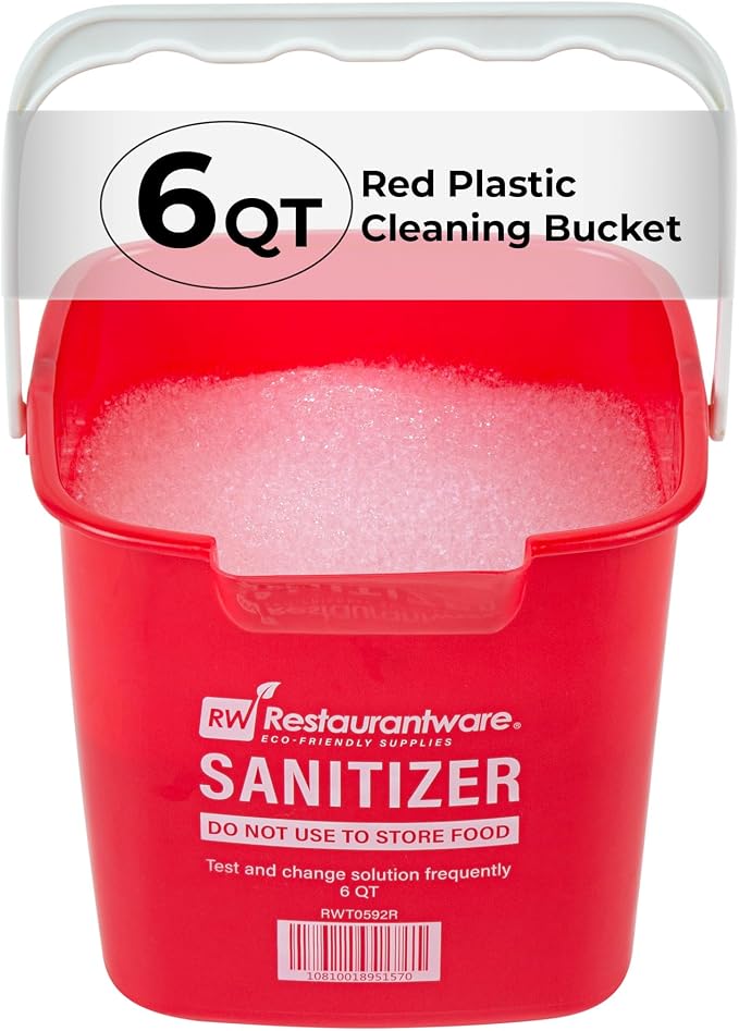 Restaurantware RW Clean 6 Quart Cleaning Bucket 1 Detergent Square Bucket - With Measurements Built-In Spout And Handle Red Plastic Utility Bucket For Home Or Commercial Use