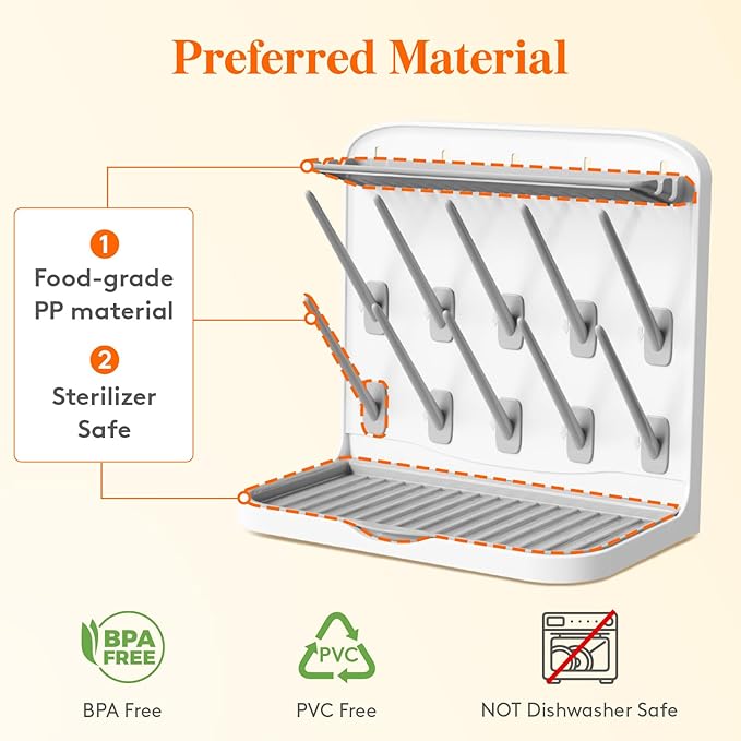 Lifewit Baby Bottle Drying Rack with 10 Hooks, Newborn Essentials Must Haves, Countertop Holder Organizer for Baby Stuff, Rack Dryer for Pacifiers, Weighted Straws, Pump Parts