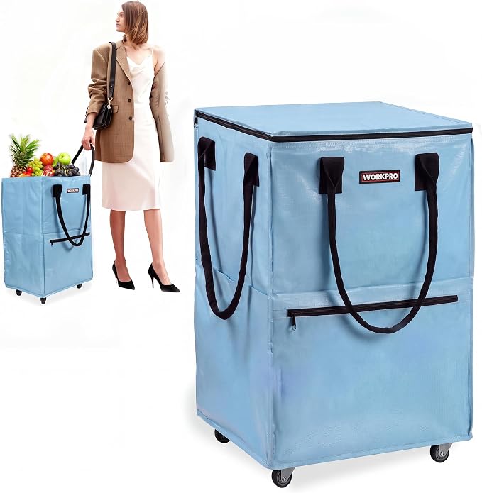 WORKPRO Large Rolling Grocery Bag, 36-Gallon Tote with 5 Wheels, 110 lbs Capacity, Dual Carry, Wide Zipper & Extra Storage for Shopping, Laundry & Moving