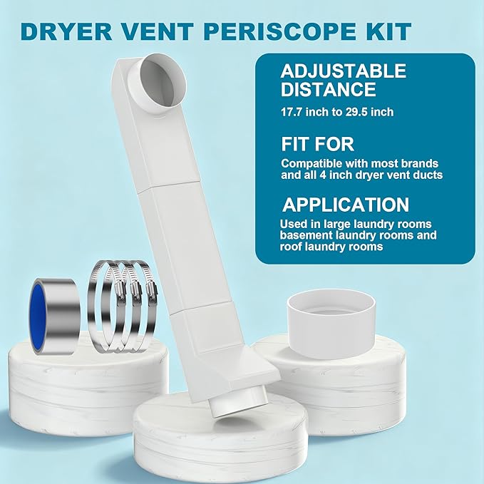 UD48S Stainless Steel Telescoping Dryer Vent Kit with Silicone Connector, Adjustable 17.7-29.5" Periscope Duct for Whirlpool and All 4 Inch Dryer Vents, Low Profile Flat Vent for Tight Spaces