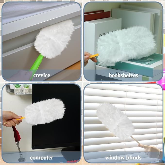 Vesici 300 Pcs Duster Refills Compatible with Swiffer Dusters Bulk Disposable Replacement Thickened with 1 Handle Heavy Duty for Cleaning, Office (White)