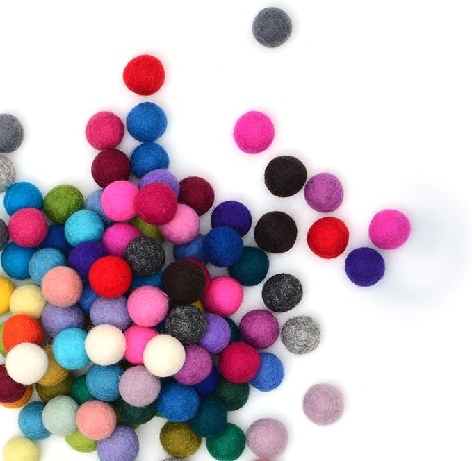 Glaciart One Wool Felt Balls, Felt Pom Pom Balls (120 Pieces) 1.5 cm - 0.6 Inch, Handmade Felted 40 Color (Red, Blue, Yellow, Gray, Black, Pastel and More) Bulk Small Puff for Felting and Garland