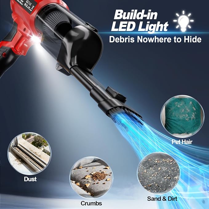 Cordless Handheld Vacuum Cleaner for Milwaukee 18V Battery: 3-Speed Modes Portable Vacuum with 20kPa 105AW Powerful Suction for Car, Pet Hair, Home Cleaning (Tool Only)