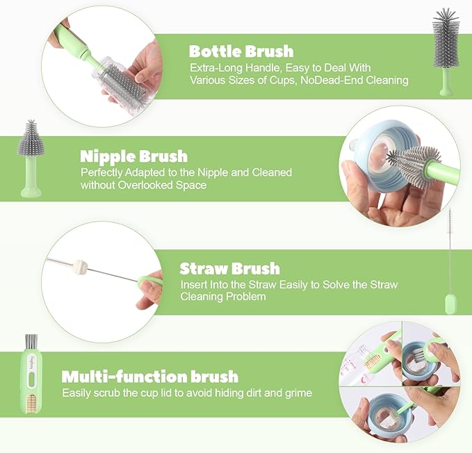 Electric Baby Bottle Brush Cleaner, 5-in-1 Travel Kit with Storage Bag, Food-Grade Silicone, Long Battery Life, Portable Baby Bottle Cleaner Brush Set, Ideal Gift for Parents & Babies (Yellow)