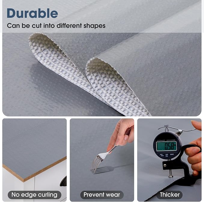 Drawer and Shelf Liner, Non-Slip Kitchen Cabinet Liners Non-Adhesive Thick Strong Grip Waterproof Washable Mats Protect Dresser Shelves Cupboard Bathroom Cabinets, Pure Gray, 12 in X 30 FT
