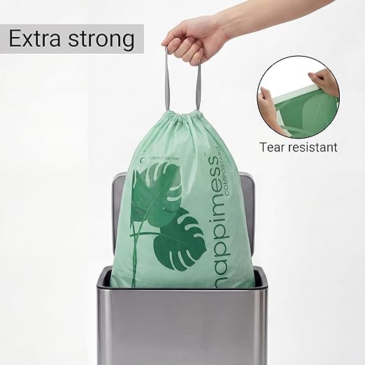 happimess 13.2 Gallon (50L) Drawstring Trash Bags, Unscented, Green, Liners for Kitchen and Household, Custom Fit 120 Count (6 Packs of 20 Liners) HPM3000C-G-6SET