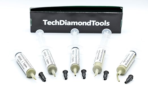 TechDiamondTools Diamond Polishing Compound Kit of 5 Lapping Paste USA Made 400 500 600 800 1050 Grit Lapidary Paste for Rock Glass Metal Jewelry Resin Marble with High Concentration of Diamond Powder