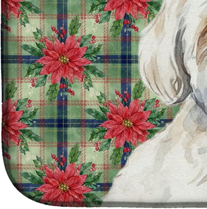 Caroline's Treasures Coton de Tulear Christmas PoinsettIas Dish Drying Mat Absorbent Dish Drying Mat Pad for Kitchen Counter Dish Drainer Mat for Countertop, 14 x 21", Multicolor
