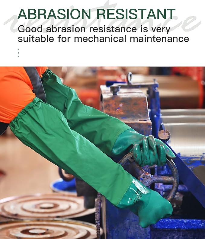 PACIFIC PPE 26" Rubber Chemical Resistant Gloves, PVC Reusable, Heavy Duty Waterproof With Cotton Liner, Anti-skid, Acid-alkali and Oil Resistant, Large