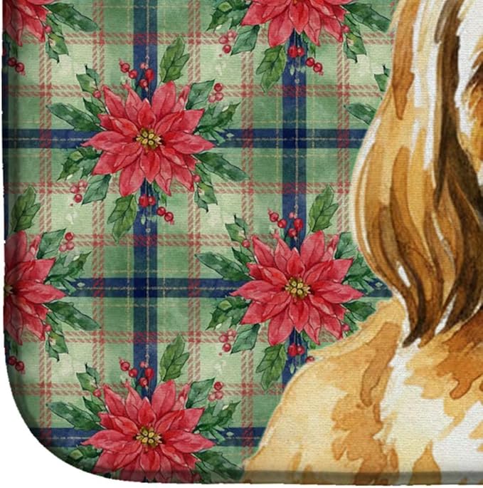 Caroline's Treasures Gold Lhasa Apso Christmas PoinsettIas Dish Drying Mat Absorbent Dish Drying Mat Pad for Kitchen Counter Dish Drainer Mat for Countertop, 14 x 21", Multicolor