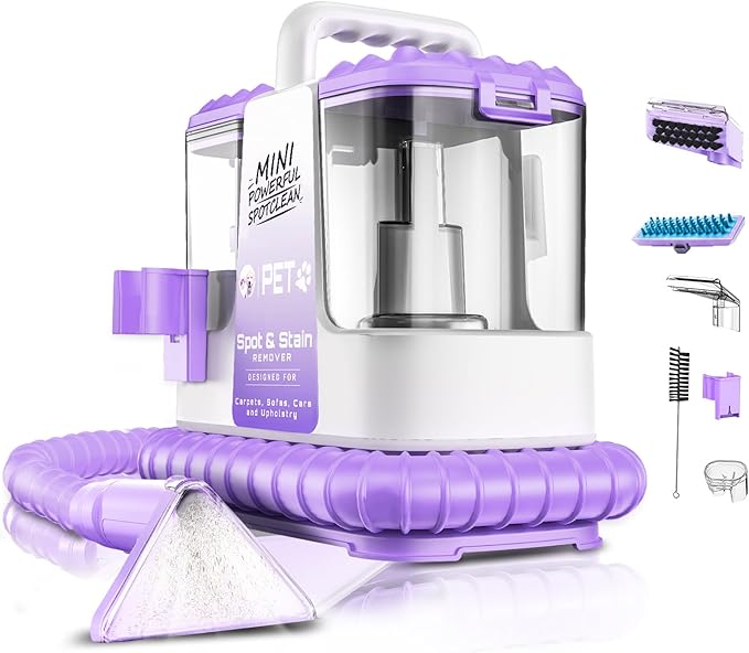 Portable Carpet & Upholestery Cleaner Machine for Pets, Spot, Stain, Couch Cleaner Machine with Powerful Suction and and Self Cleaning, Car/Auto Detailer, Lightweight Compact Design, Purple