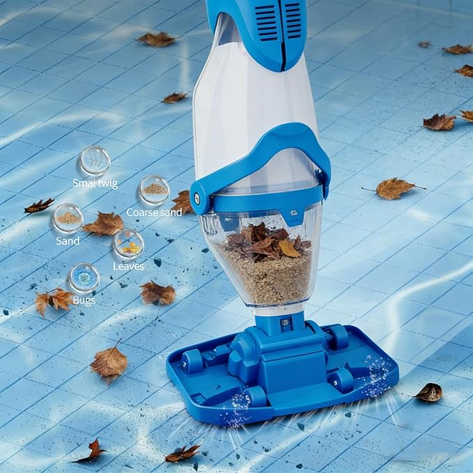 Garvee Handheld Pool Vacuum with Telescopic Pole, Updated Swimming Cordless Rechargeable Pool Cleaner 19.8GPM Powerful Suction for Above Ground/Inground Pools/Spa/Hot Tub, Dual-Filter Cleaning System