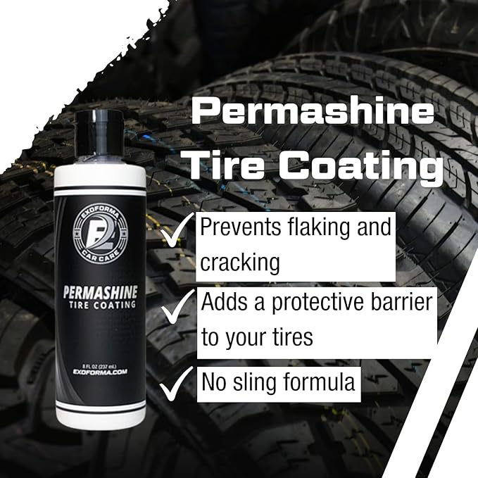 ExoForma - 4-Pack Bundle - Permashine Tire Coating & Dressing, Wheel & Tire Cleaner, Wheel & Tire Brush, Premium Microfiber Applicator - Remove Dust, Dirt, & Grime and Experience Lasting Shine