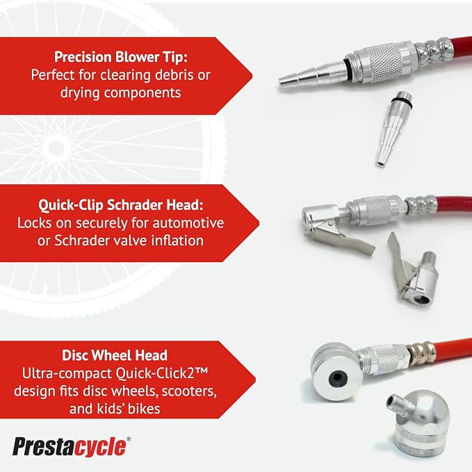Prestaflator Bike Tire Inflator, Presta & Schrader Valve Air Compressor Tool – Works with Tubeless & Standard Tires – Bike & Car Air Compressor Tire Inflator for MTB & Road Bikes