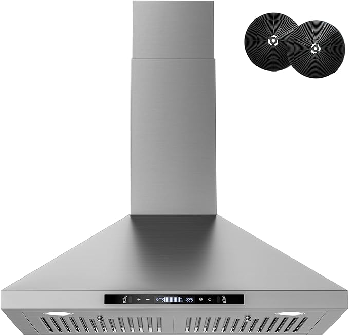 FIREGAS Wall Mount Range Hood 30 Inch, 900 CFM Ducted Kitchen Hood 3-Speed Exhaust Fan, Gesture/Touch Control, Timer, 2 Baffle Filters, Stainless Steel Stove Vent Hood