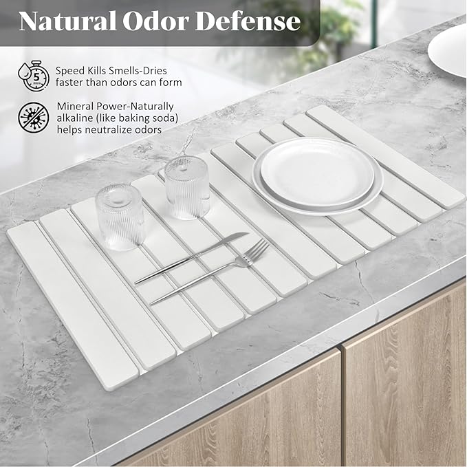 Extra Large Stone Dish Drying Mats for Kitchen Counter, 28"(L)×16"(W), Eco - Friendly Diatomaceous Stone Mats, Non - Slip Collapsible Absorbent Stone Dish Drying Mat for Multi - Purpose