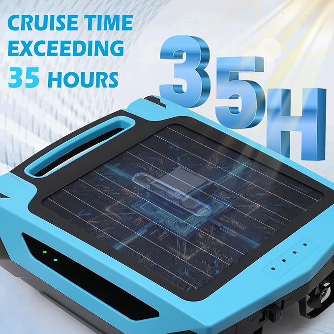 Sky Blue Solar Pool Skimmer Robot, APP Control 24/7 Auto Cleaner | Dual Charging, Ideal for Above Ground & In-Ground Pools