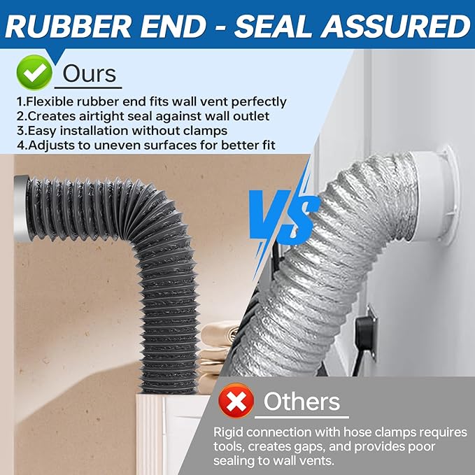 Dryer Vent Hose for Tight Space, 90 Degree Dryer Vent Elbow Connector Kit with 6-Layer Flexible Aluminum Duct, Space-Saving 4 Inch Dryer Hose Kit with Elastic Rubber Seal
