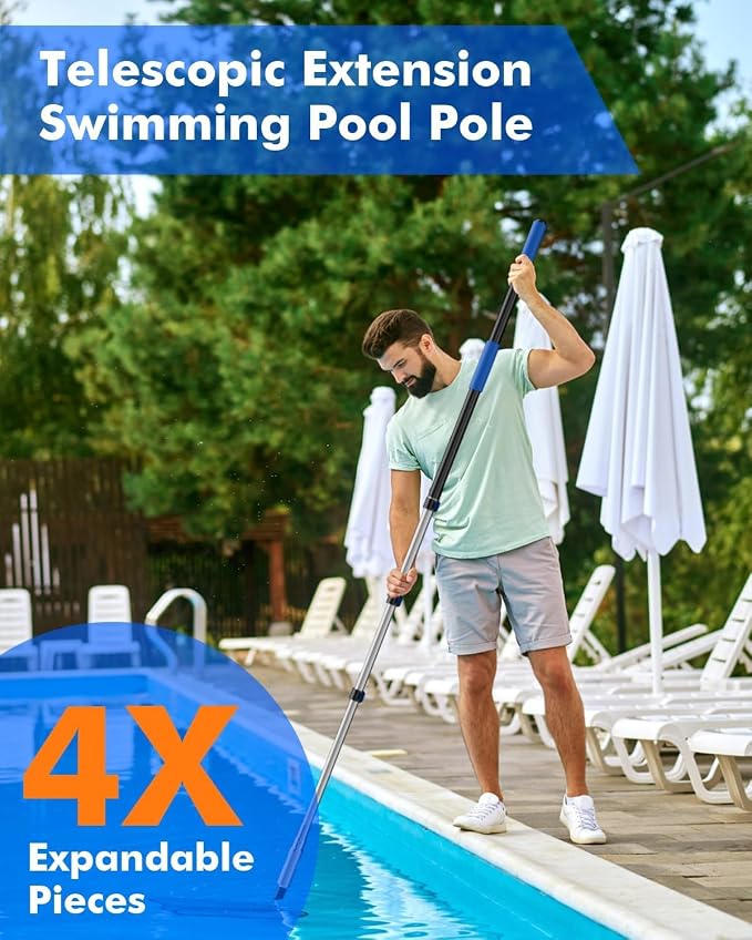 Pool Pole Telescopic 16FT Heavy Duty Upgraded Aluminum, 16 Ft Extension/Extendable Telescoping for Above Ground/Inground Swimming Cleaning, Leaf Skimmer/Brush/Net/Vacuum/Mesh