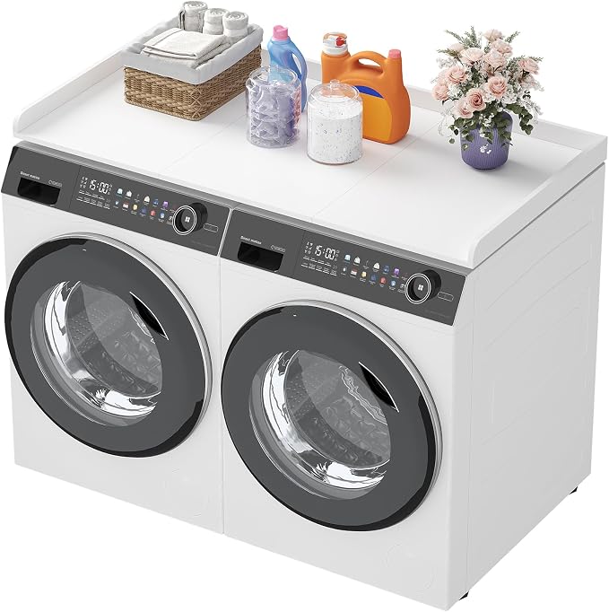 Lifewit Washer Dryer Countertop, Melamine Covers with Edge Rails for The Top, Laundry Room Storage and Organization, Spice Type, Hold 200lbs, White, 54" x 27.5"