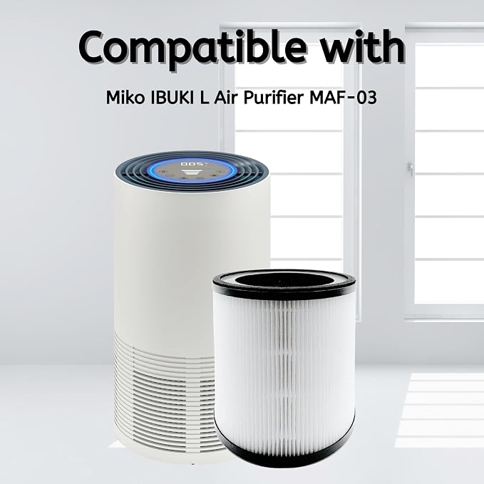 Nispira MAF-03 Filter Replacement for Miko Ibuki L Air Purifier 3-in-1 True HEPA, 2 Packs