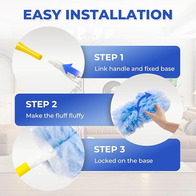 20 Count Duster Refills with Handle,Compatible with Swiffer Dusters Handle,Extra Fluffy & Thick for Superior Dust Lock,Unscented Disposable Dusters for Cleaning