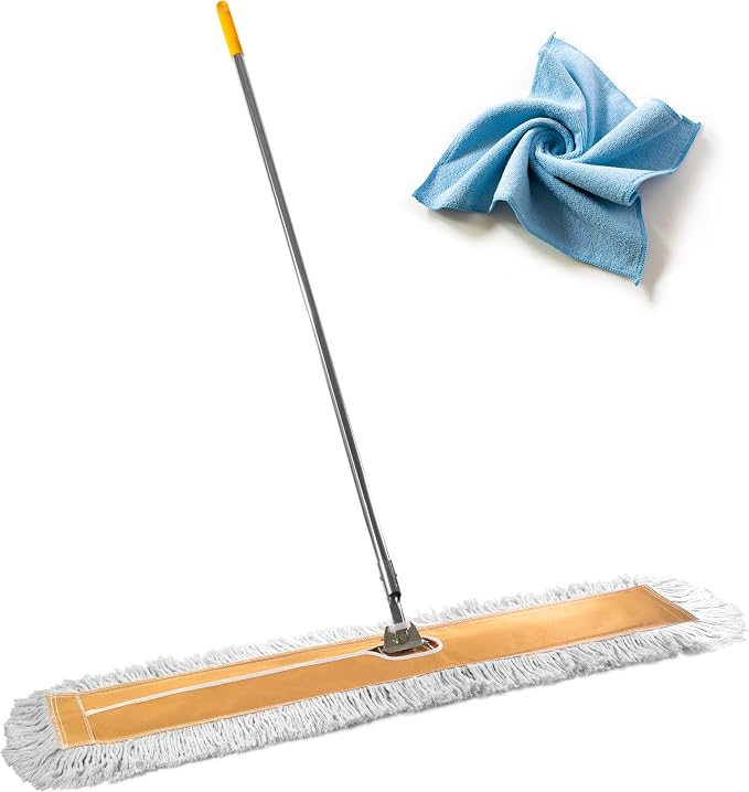 Commercial Dust Mop 48 Inch - Industrial Floor Dust Mop with Aluminum Handle - Reusable Washable Cotton Mop Head for Hardwood Tile Laminate Vinyl Floors - Dry Mop for Janitorial Cleaning
