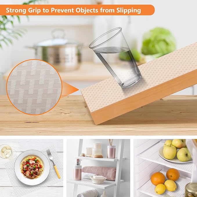 Shelf Liners for Kitchen Cabinets Refrigerator Liners Waterproof & Oil-Proof Kitchen Cupboard Liner Non-Slip Drawer Mats EVA Material Non Adhesive Fridge Liner for Shelves -Clear 17.5 x 393.7 Inches