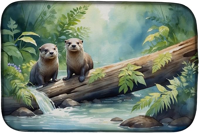 Caroline's Treasures River Otters at Play Dish Drying Mat Absorbent Dish Drying Mat Pad for Kitchen Counter Dish Drainer Mat for Countertop, 14 x 21", Multicolor