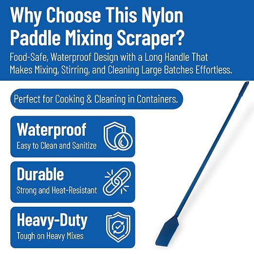 SPARTA Nylon Paddle Mixing Scraper, Long Handle, Waterproof with Color Coded System for Large Batch Cooking and Cleaning, 48 Inches, Blue, (Pack of 6)
