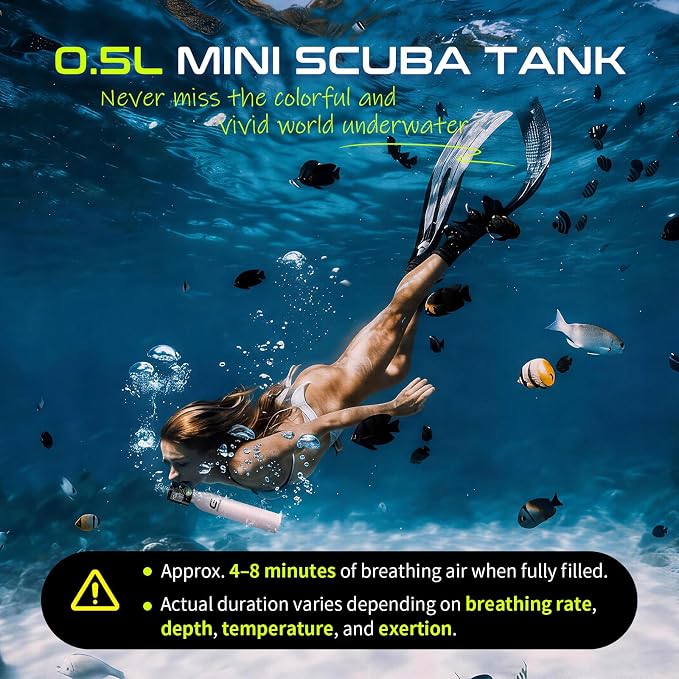 GOYOJO Mini Scuba Tank, Portable Diving Lung Air Tank with DOT Certified, Refillable Emergency Backup Pony Bottle for Snorkeling, Underwater Breathing, Training